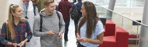 students talking in the university building