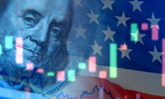 US Flag with stockmarket graphics